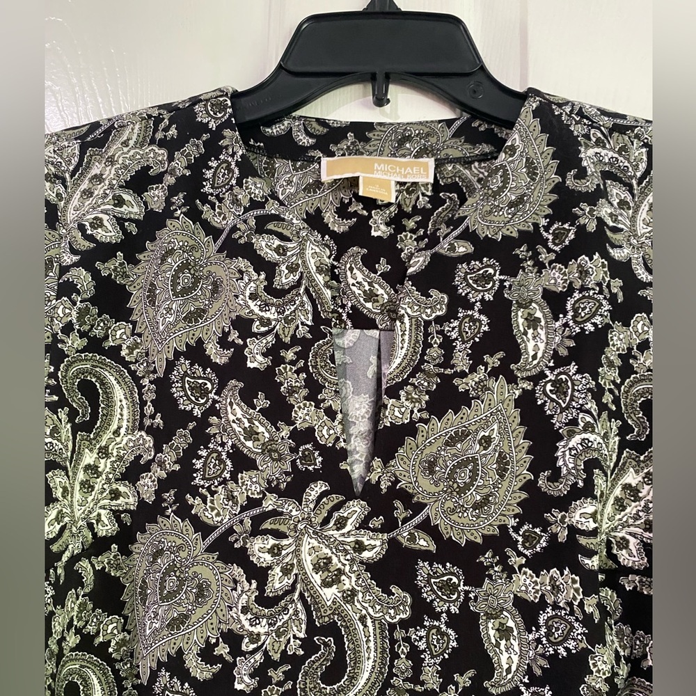 Michael Kors Womens Black Gray Paisley Tie Sleeve Lightweight Blouse Top Small - Picture 6 of 10